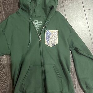 Attack On Titan Wings Of Freedom Anime Green Full Zip Hoodie Sweatshirt Mens M